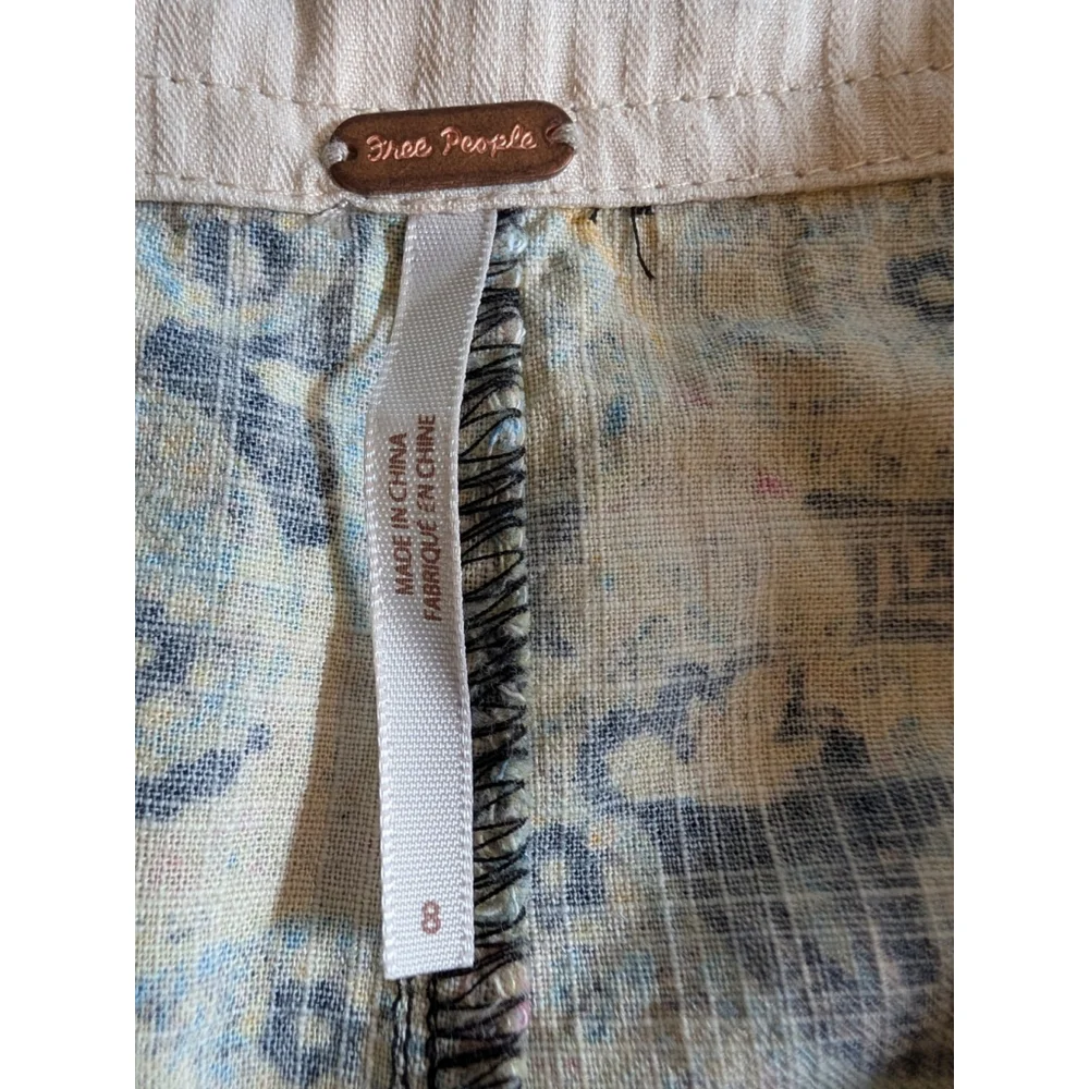 Free People Maui Paisley Cropped Flare Pants Cotton Blue Green Size 8